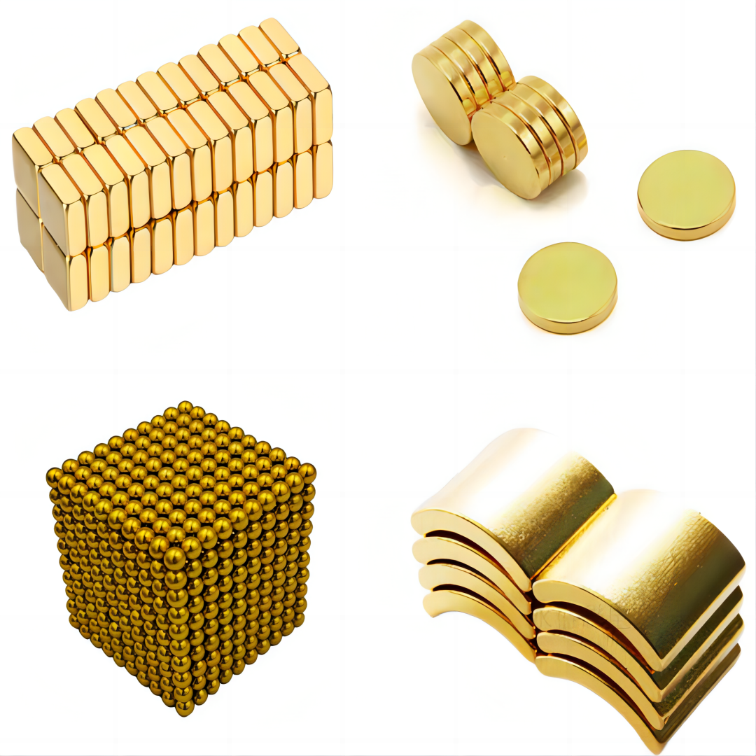 Neodymium Gold Bar Cube Block Rectangular Round Ball Cylinder Disc Magnets