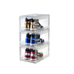 Drop Front Clear Magnetic Shoe Box Acrylic Shoe Organizer Easy To Assemble