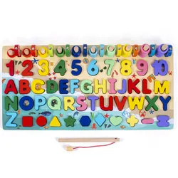 Kids Wooden Magnetic Fishing Game Shape Match Board Montessori Education 