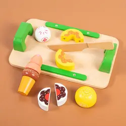 Baby Educational Pretend Role Play Magnetic Simulation Wooden Kitchen Food Fruits Vegetables Cutting Toys Set 