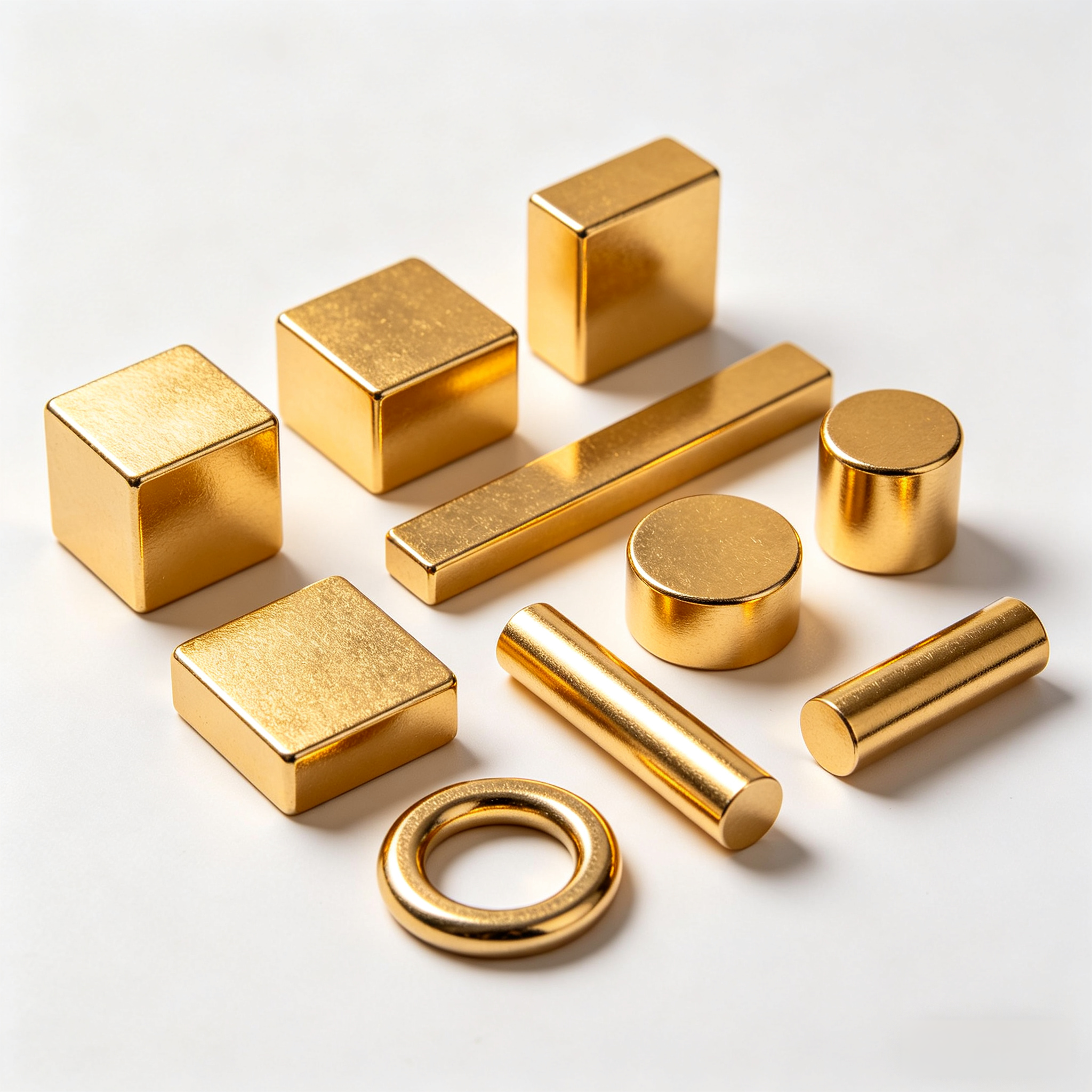 Neodymium Gold Bar Cube Block Rectangular Round Ball Cylinder Disc Magnets