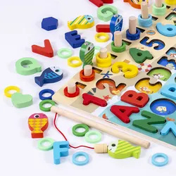 Kids Wooden Magnetic Fishing Game Shape Match Board Montessori Education 