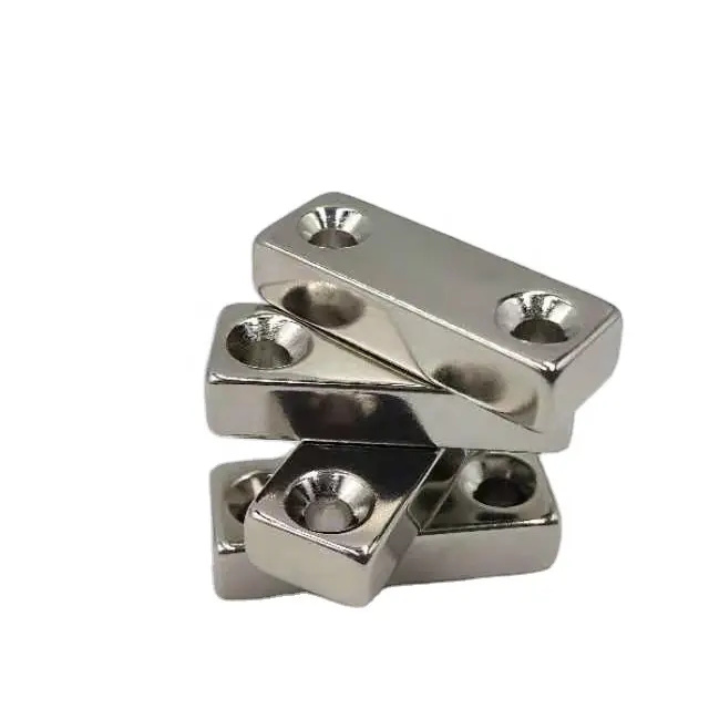 Permanent countersunk neodymium magnet rectangular with hole 2 block ndfeb magnet super strong magnets neodium NI