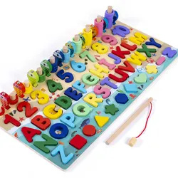Kids Wooden Magnetic Fishing Game Shape Match Board Montessori Education 