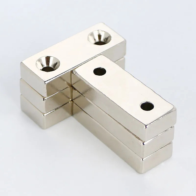 N35 2023 hot selling super strong custom rare metal neodymium Rectangular double sinker hole magnet