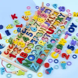 Kids Wooden Magnetic Fishing Game Shape Match Board Montessori Education 