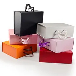 Rigid Cardboard Magnetic Paper Gift Folding Boxes With Ribbon Closure For Wedding Dress