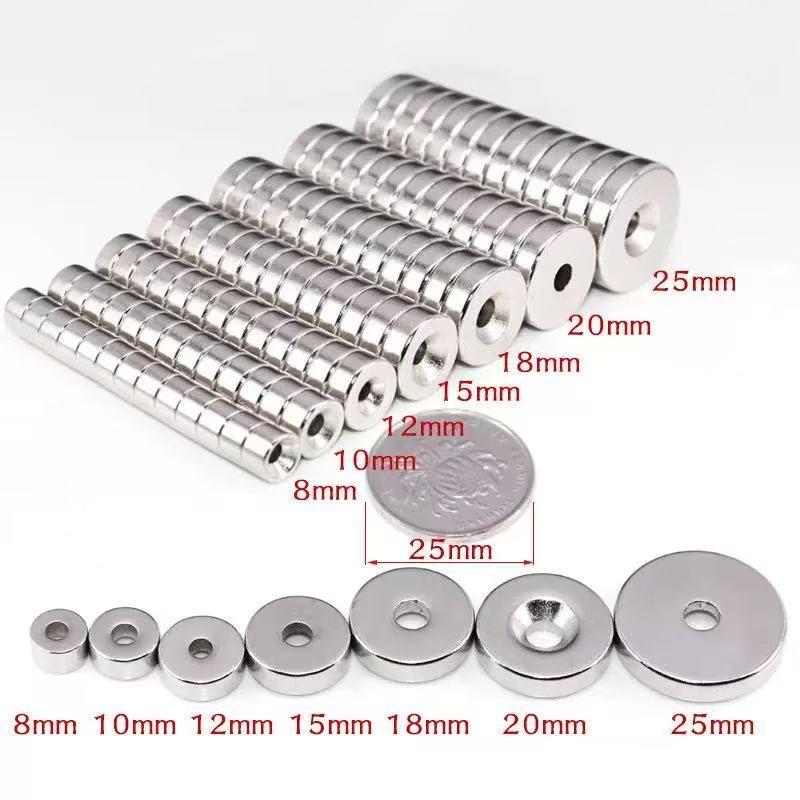 Custom Strong N52 Neodymium Ring Magnets Countersunk Hole Permanent Round Disc Magnets For Industrial Holding Mounting Fishing