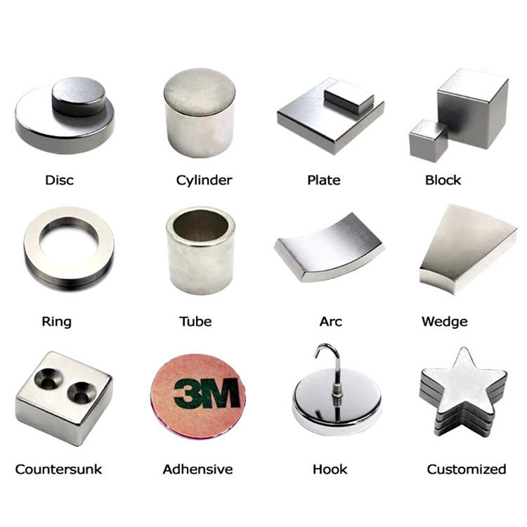 Custom N28 N30 N35 N40 N42 N52 Round Sheet Ring Arc Cube Square Block Rectangle Cylinder Permanent Neodymium Magnets NdFeB Magnet 